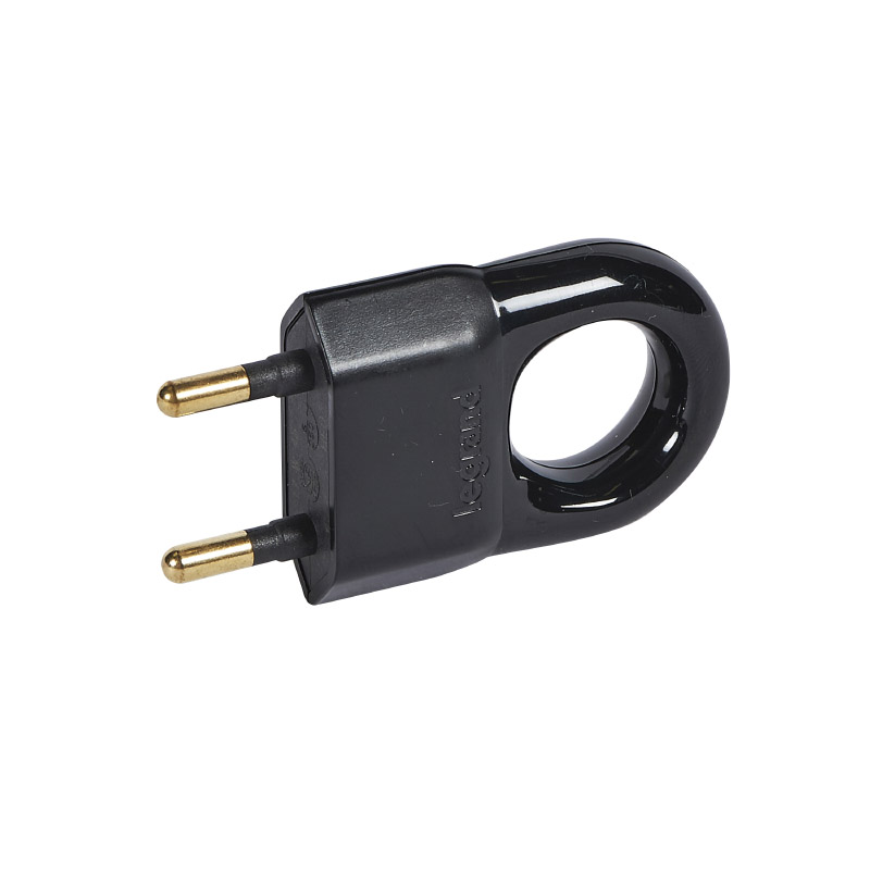 Fiche mâle PVC noir 2P 2.5A Legrand