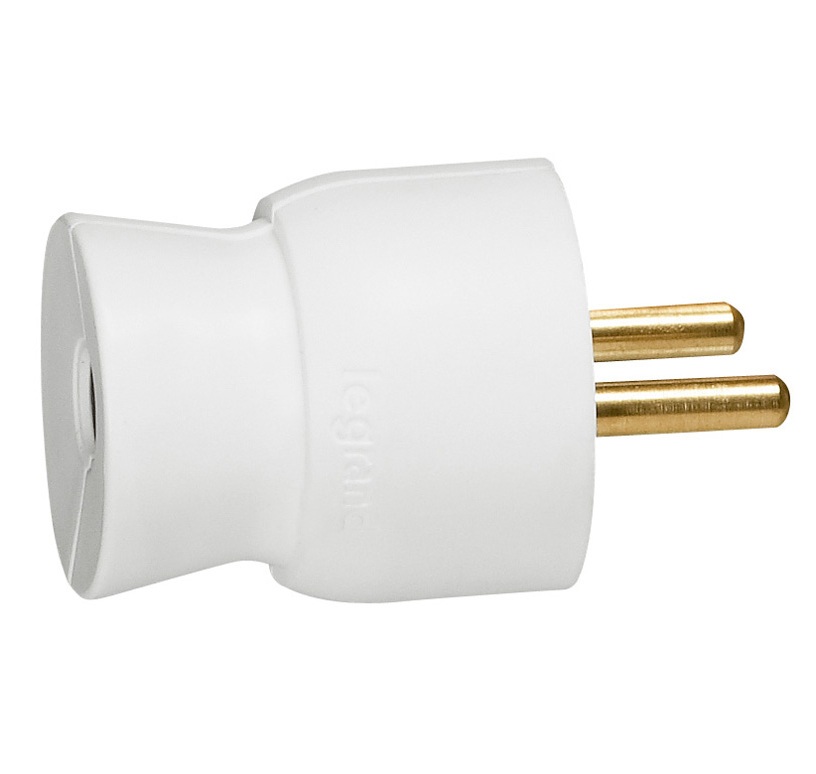 Fiche mâle PVC blanc 2P+T 16A à sortie droite Legrand