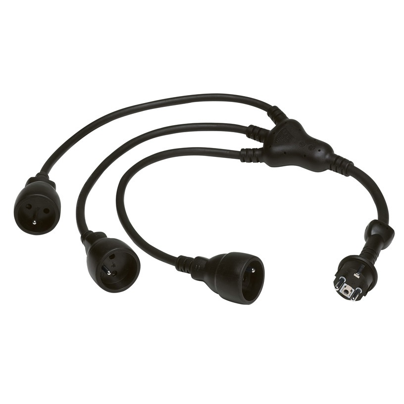 Rallonge pieuvre noire 0.8mètres 3G1.5mm² 2P+T avec 3 fiches femelles et sécurité 16A Legrand