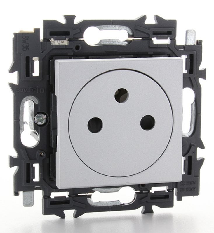 Prise de courant simple affleurante 2P+T 16A/250V bornes auto support à griffes Valena Next aluminium Legrand