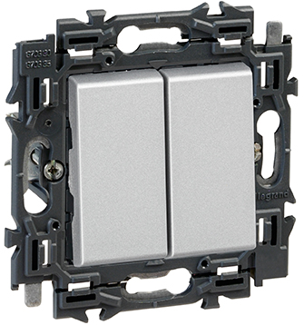 Interrupteur double va-et-vient 10A bornes auto support à griffes Valena Next aluminium Legrand