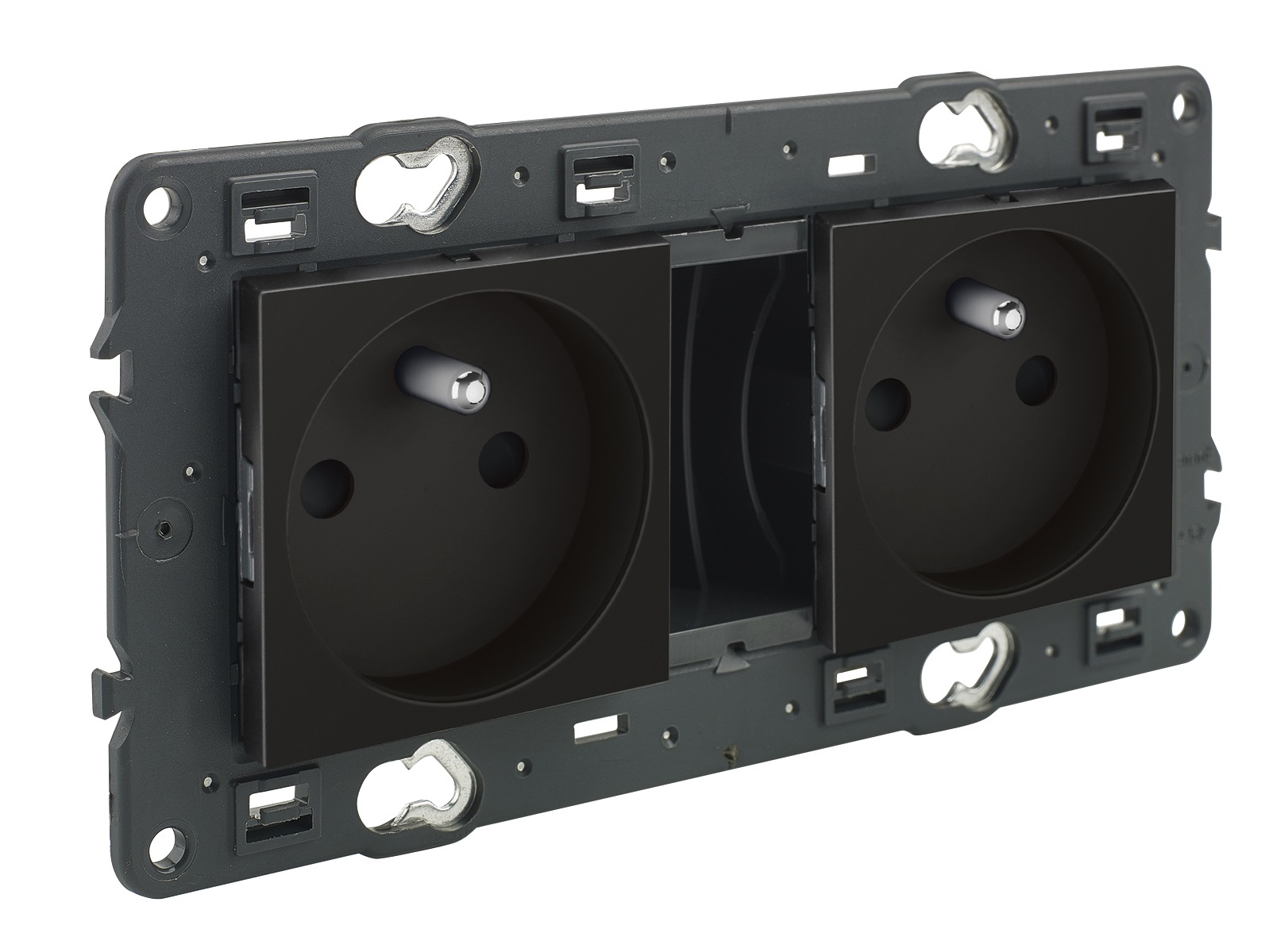 Prise de courant double standard 2P+T 16A/250V bornes auto support à vis Valena Next noir Legrand