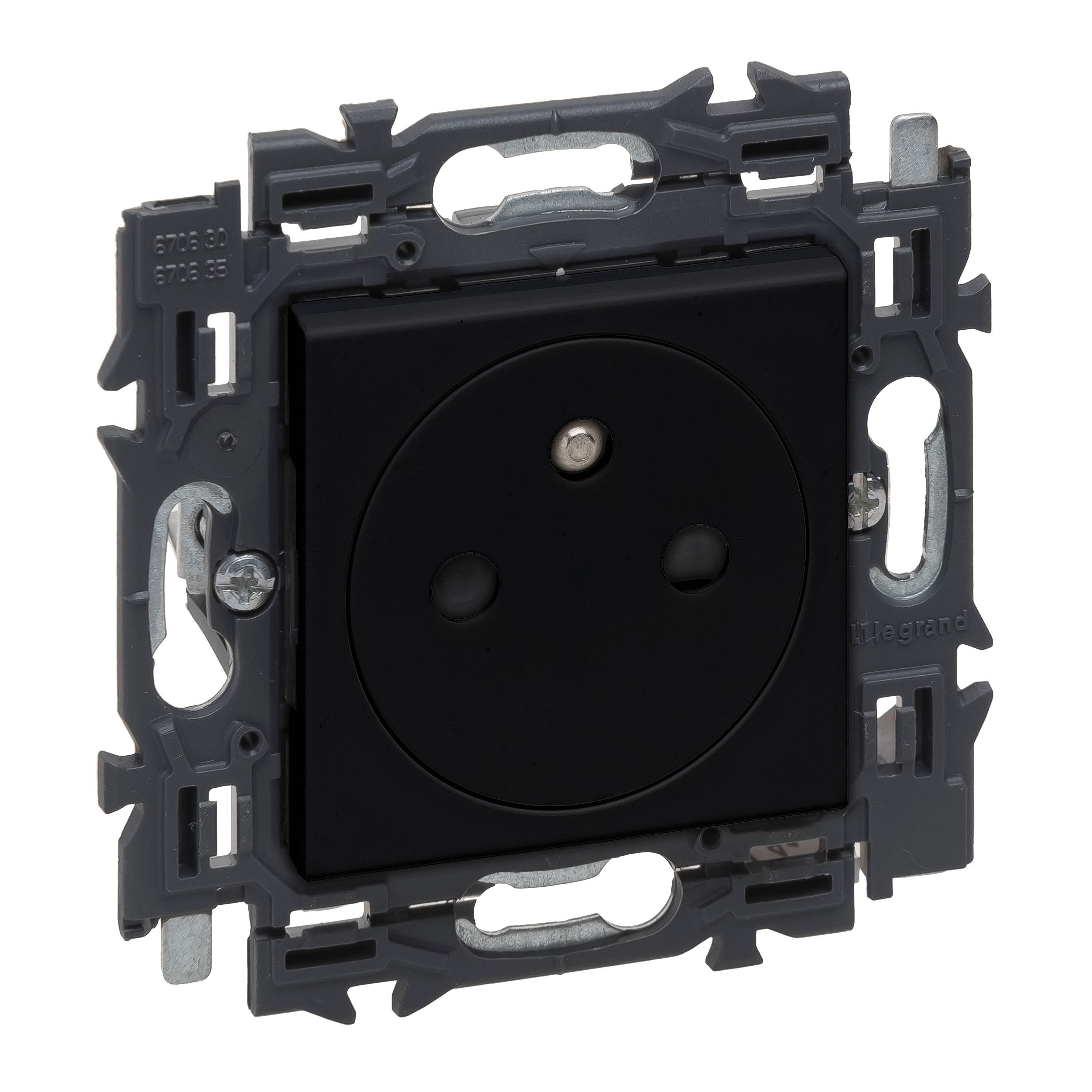 Prise de courant simple affleurante 2P+T 16A/250V bornes auto support à griffes Valena Next noir Legrand