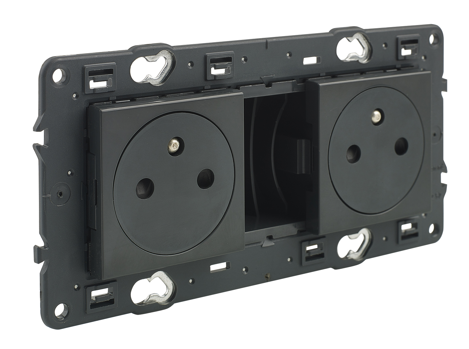 Prise de courant double affleurante 2P+T 16A/250V bornes auto support à vis Valena Next noire Legrand
