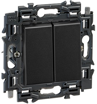 Bouton-poussoir double 6A bornes auto support à griffes Valena Next noir Legrand