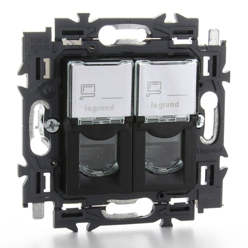 Prise informatique double RJ45 (2 x UTP6) support à griffes Valena Next noir Legrand