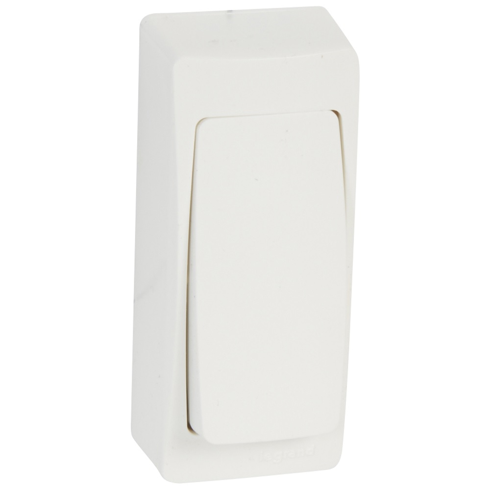 Bouton-poussoir 6A - 250V compact blanc avec boîtier RAL 9010 Oteo Legrand