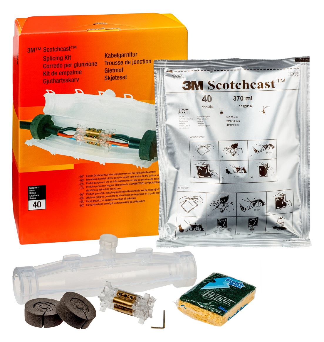 Trousse de raccordement avec connecteur à vis pour 4 ou 5 x 1.5 à 16mm² avec résine 92-NBA 3C Scotchcast™ 40 3M