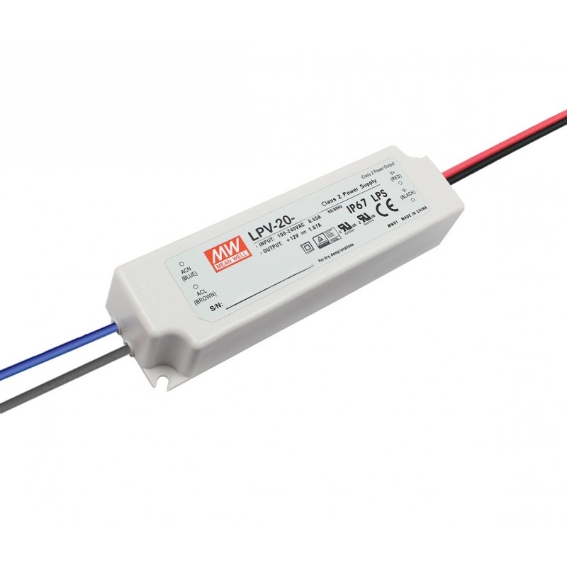 Alimentation Led 220VAC/12VDC 20W (IP67) LPV-20-12 Mean Well