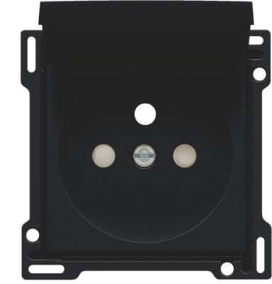 Set de finition avec clapet prise avec terre (28.5mm) black coated Niko