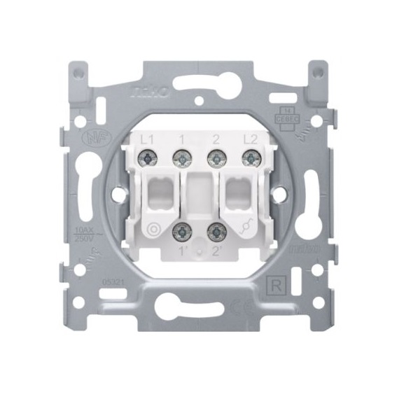 Socle bouton-poussoir NO/NF et interrupteur va-et-vient 10A bornes à vis Niko
