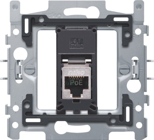 Socle prise informatique RJ45 simple fixation à griffes prêt PoE++ STP CAT 5E Niko