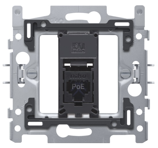 Socle prise informatique RJ45 simple fixation à griffes prêt PoE++ UTP CAT 6 Niko