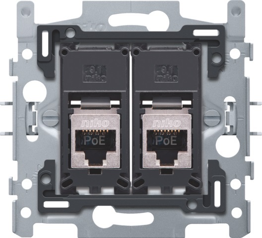 Socle prise informatique RJ45 double fixation à griffes prêt PoE++ STP CAT 6 Niko