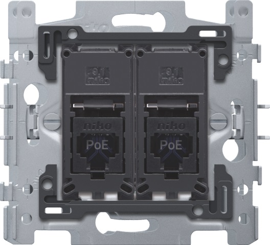 Socle prise informatique RJ45 double fixation à griffes prêt PoE++ UTP CAT 6A Niko