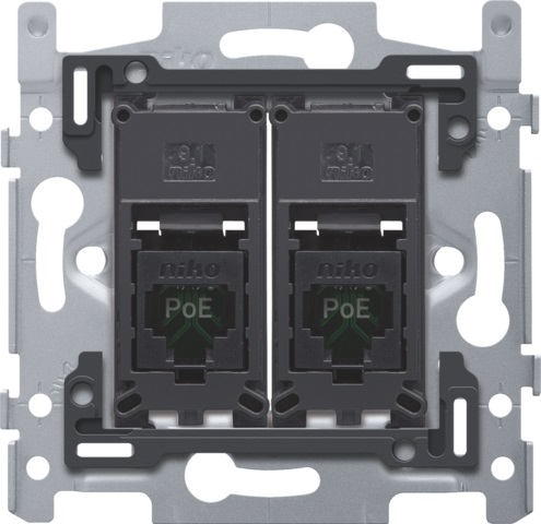 Socle prise informatique RJ45 double fixation à vis prêt PoE++ UTP CAT 5E Niko
