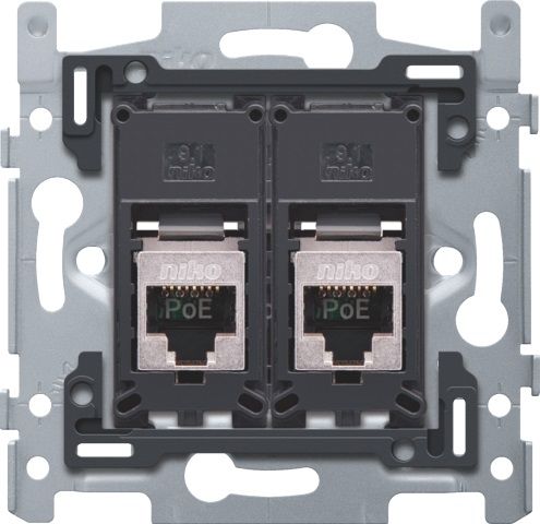 Socle prise informatique RJ45 double fixation à vis prêt PoE++ STP CAT 5E Niko