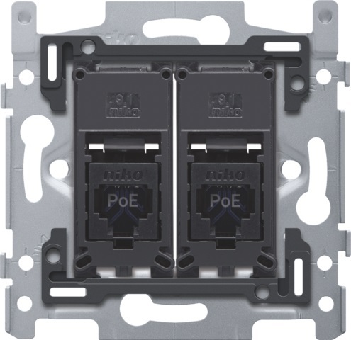 Socle prise informatique RJ45 double fixation à vis prêt PoE++ UTP CAT 6 Niko