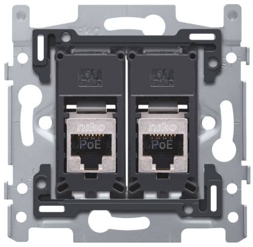 Socle prise informatique RJ45 double fixation à vis prêt PoE++ STP CAT 6 Niko