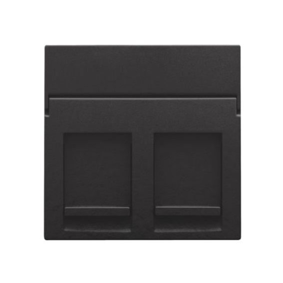 Set de finition avec porte-étiquette prise informatique double Pure Bakelite Piano Black Niko