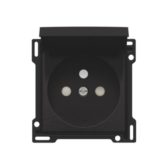 Set de finition avec clapet prise avec terre (28.5mm) Pure Bakelite Piano Black Niko