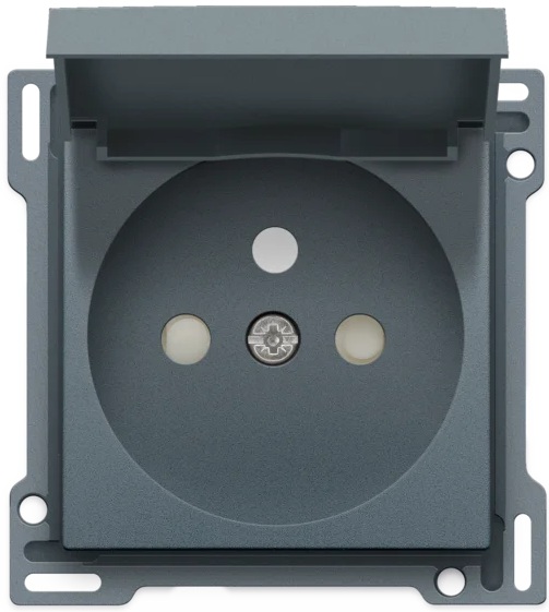 Set de finition avec clapet prise avec terre (28.5mm) Pure alu grey coated Niko