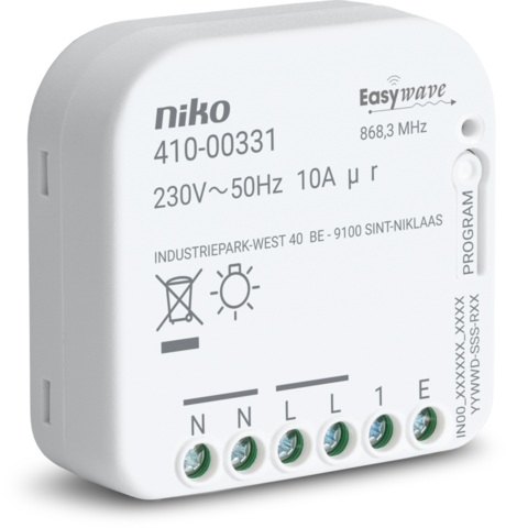 Récepteur à encastrer RF à 1 contact N.O. 3-10A 410-00331 Easywave Niko