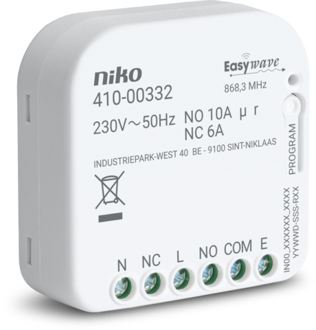 Récepteur à encastrer RF à 1 contact inverseur libre de potentiel 3A-10A 410-00332 Easywave Niko
