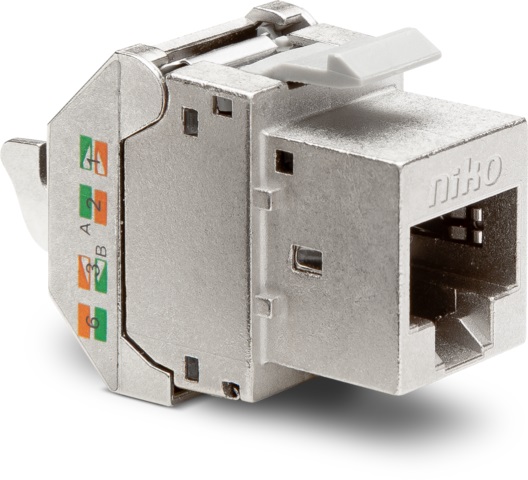 Connecteur RJ45 blindé (STP5E) prêt PoE++ pour socles prises téléphoniques et informatiques Niko