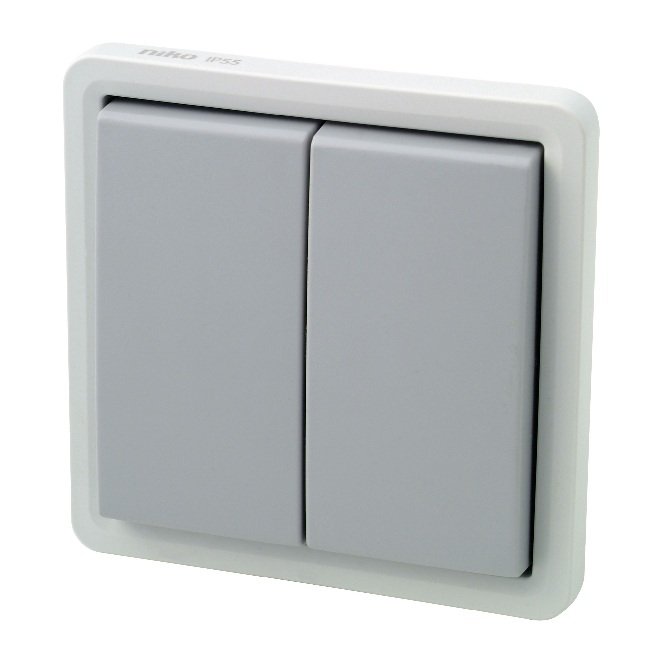 Interrupteur double unipolaire 10A bornes automatiques New Hydro gris Niko