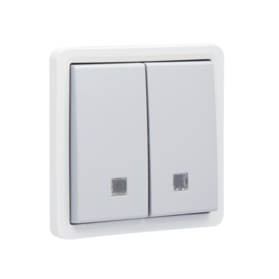 Bouton-poussoir double NO à voyant (sans lampe) 10A New Hydro gris Niko
