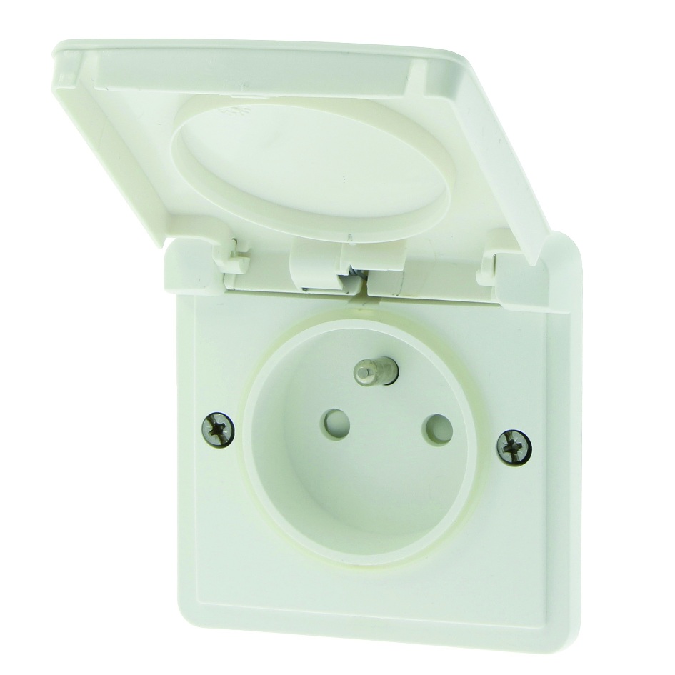 Prise de courant 2P+T 16A/250V bornes automatiques New Hydro blanc Niko