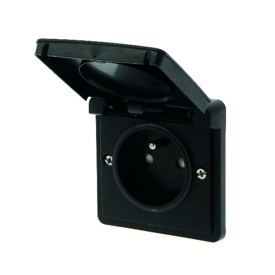 Prise de courant 2P+T 16A/250V bornes à vis New Hydro noir Niko