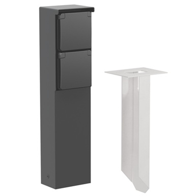 Borne de jardin noire avec 2 prises 16A+T étanches et piquet Niko