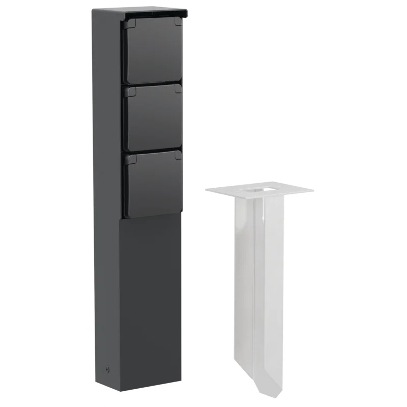 Borne de jardin noire avec 3 prises 16A+T étanches et piquet Niko