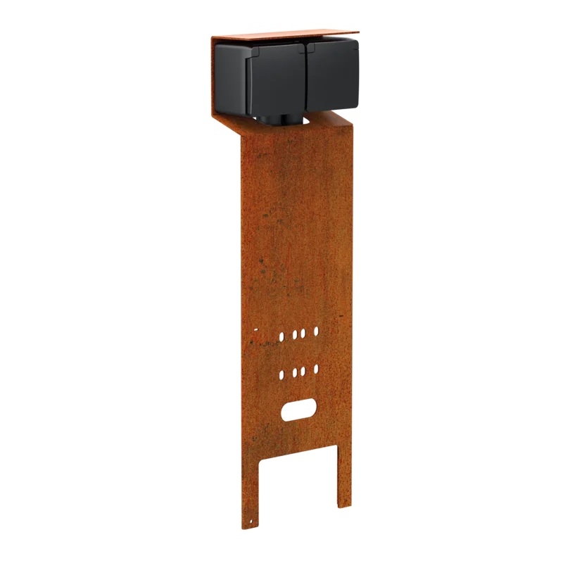 Borne de jardin acier corten avec 2 prises 16A+T étanches au projection d'eau « essential » Niko