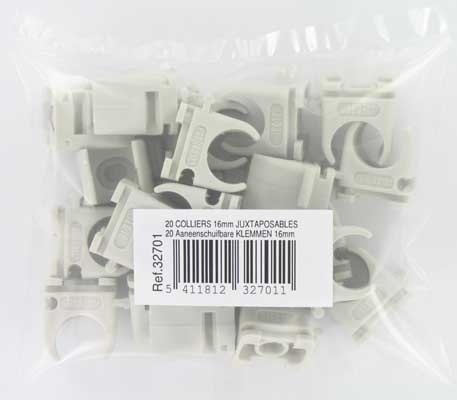 Attache grise polypropylène juxtaposable pour tubes de Ø16mm (5/8'') LSOH (sans halogène) Reddy (Par 20 pcs)