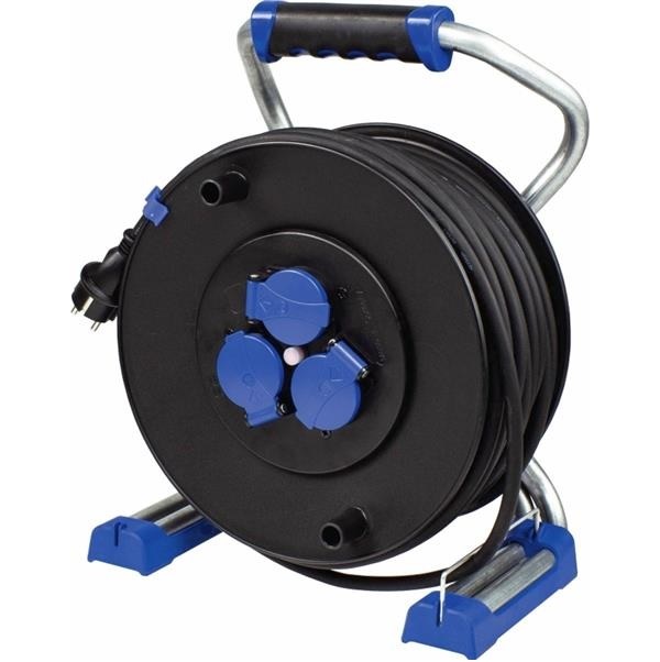 Enrouleur de câble 25 mètres caoutchouc (professionnel) 3G2.5mm² 3 prises 2P+T avec sécurité et volet 16A/230V IP44 Garant Schwabe