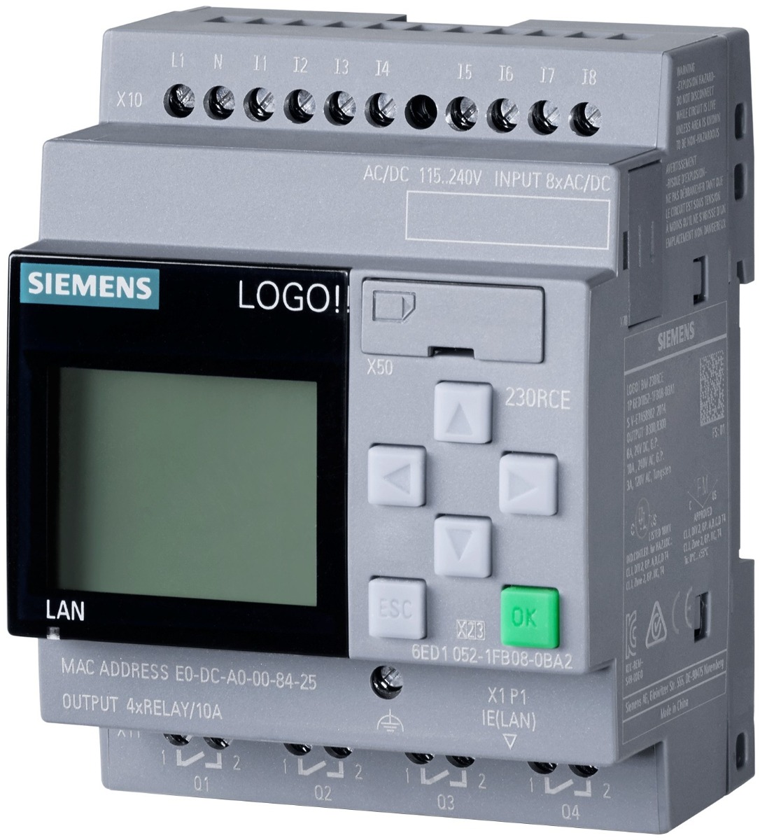 Module relais logique 115-230Vac/DC 8 entrées/4 sorties avec écran 6ED1052-1FB08-0BA2 Logo Siemens