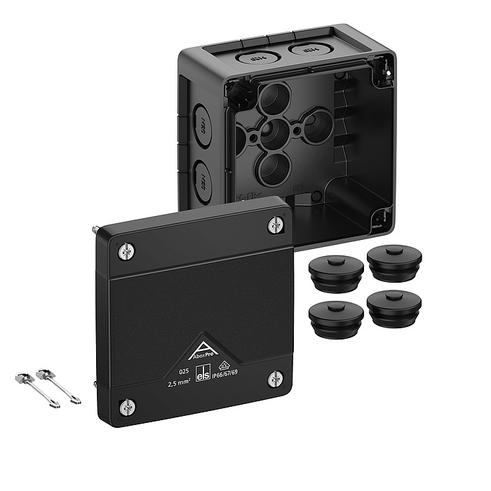 Boîte de dérivation noire avec membranes sans bornier IP66  92x92x60mm Abox Pro 025-L/sw Spelsberg