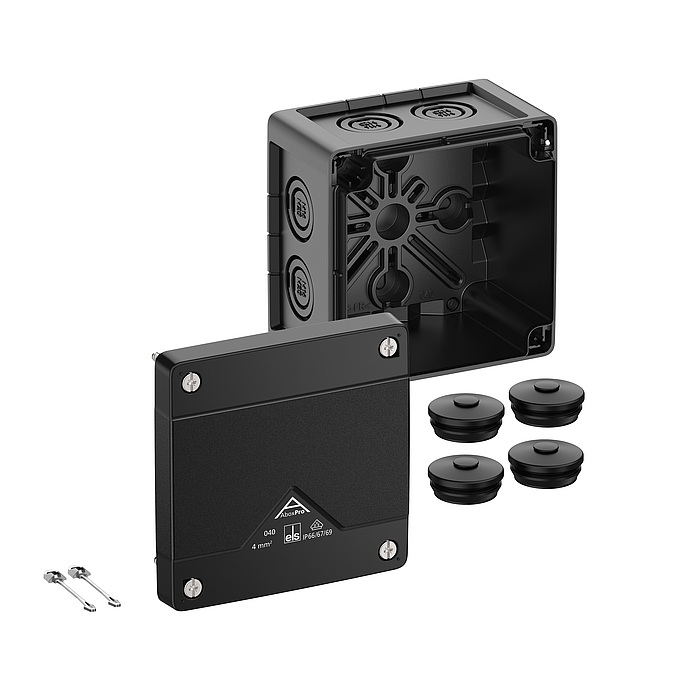 Boîte de dérivation noire avec membranes sans bornier IP66 102x102x70mm Abox Pro 040-L/sw Spelsberg
