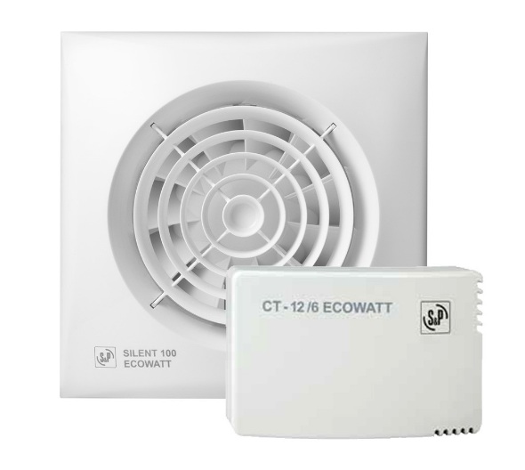 Kit extracteur silencieux 95m³/h avec hygrostat, temporisation réglable et alimentation 12V CT-12/6 Silent-100 CHZ 12VDC Ecowatt Soler & Palau