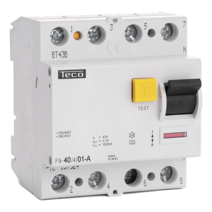 Interrupteur différentiel type A tétrapolaire 4P/ 40A - 100mA F940401A Teco
