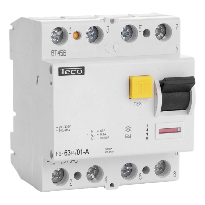 Interrupteur différentiel type A tétrapolaire 4P/ 63A - 100mA F963401A Teco