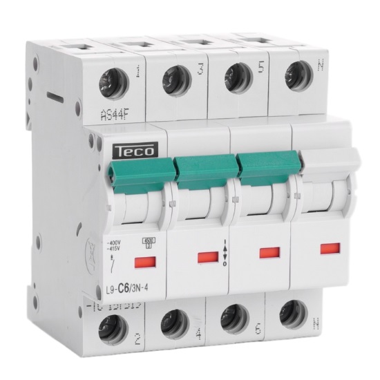 Disjoncteur 4.5kA - courbe C - tétrapolaire 4P/ 6A L9C63N4 Teco