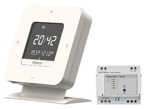 Thermostat digital programmable sans fil avec récepteur rail DIN Basic Ramses 813 Top3 HF Set 1 Theben 