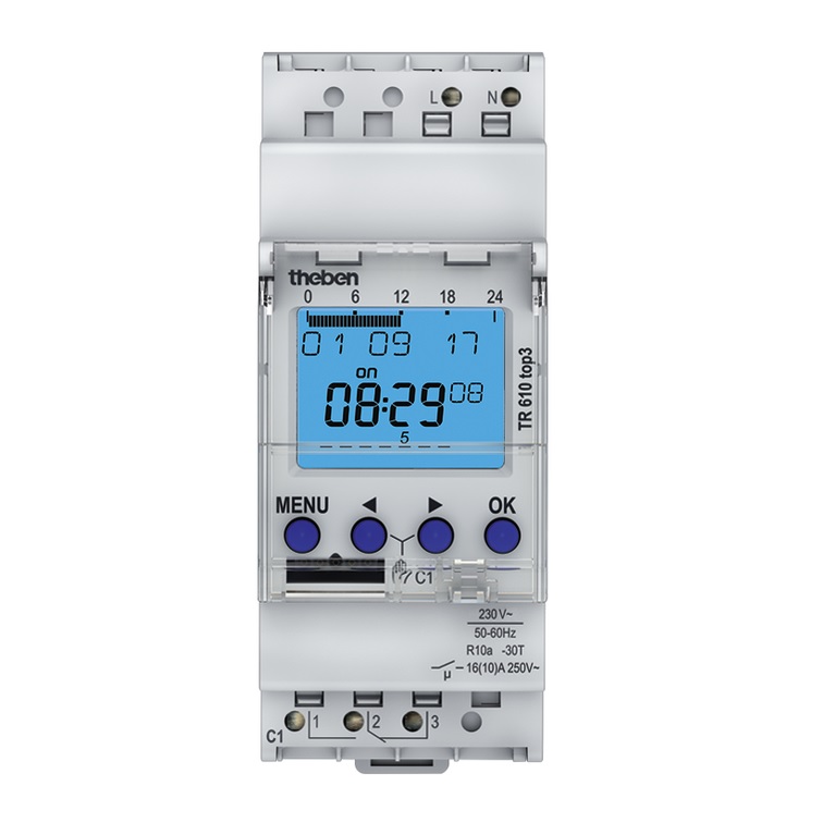 Interrupteur horaire digital 230V 1 contact inverseur 16A TR610 Top3 Theben