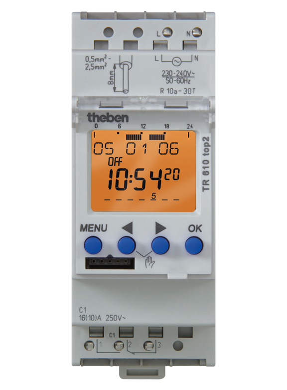 Interrupteur horaire digital 12/24VAC/DC 1x16A TR611 Top2 24V Theben