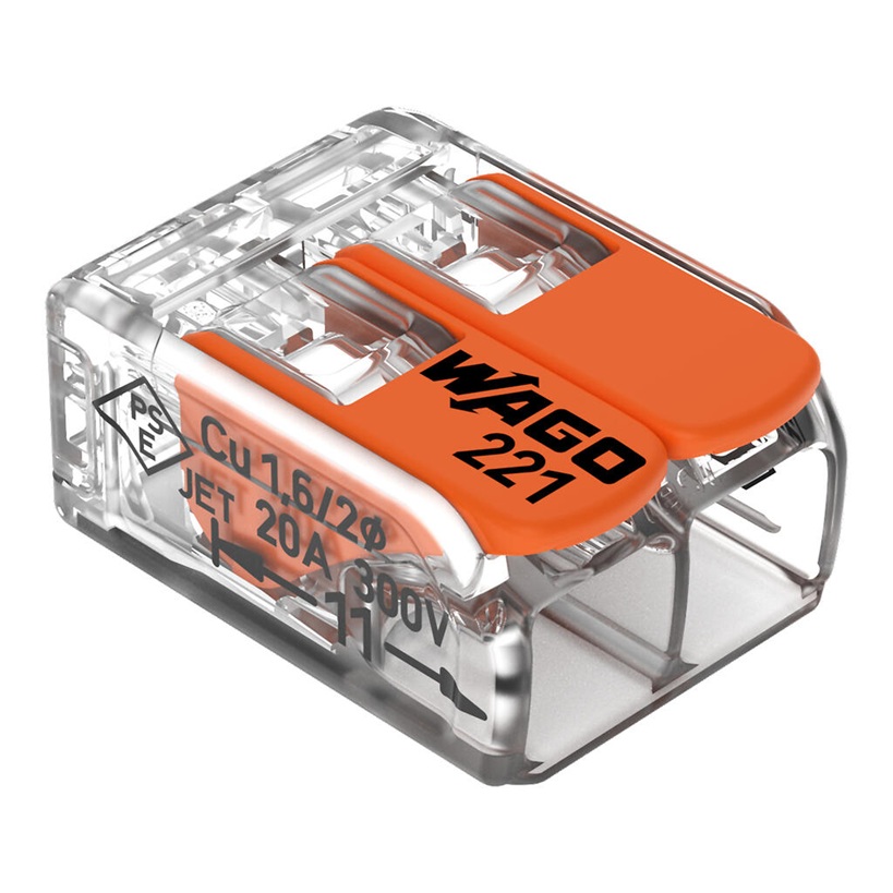 Mini borne de connexion automatique universelle tous types de conducteurs à levier 2 x 0.14-4mm² 221-412 Wago