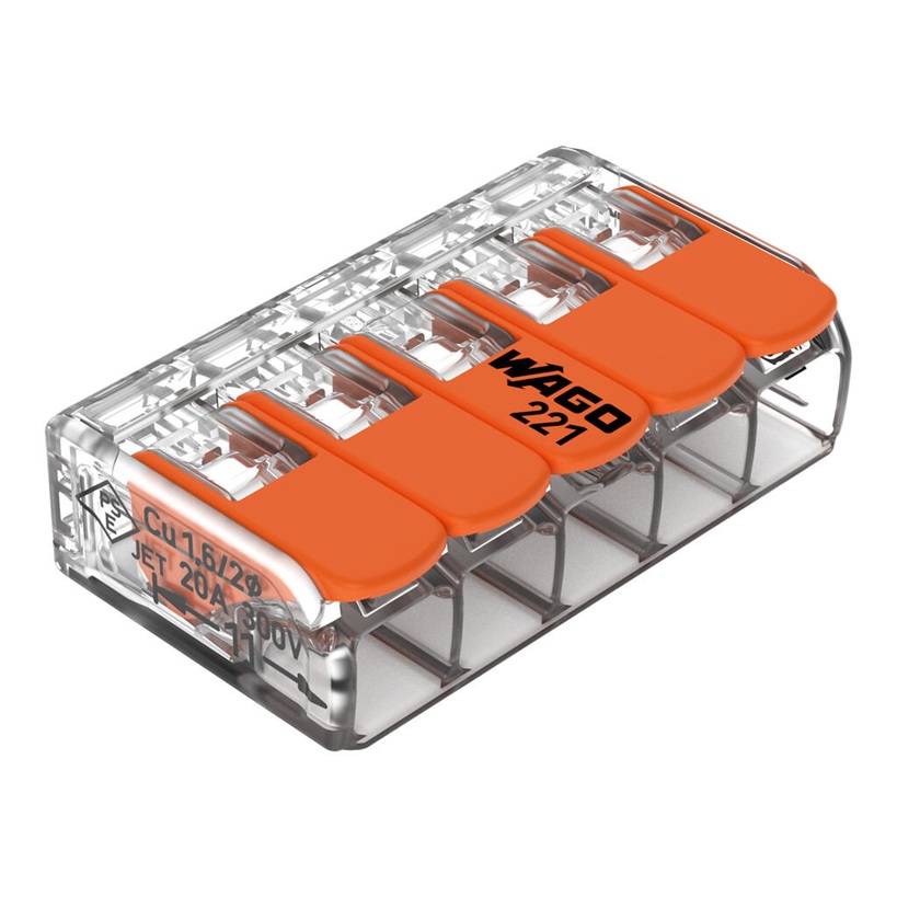 Mini borne de connexion automatique universelle tous types de conducteurs à levier 5 x 0.14-4mm² 221-415 Wago